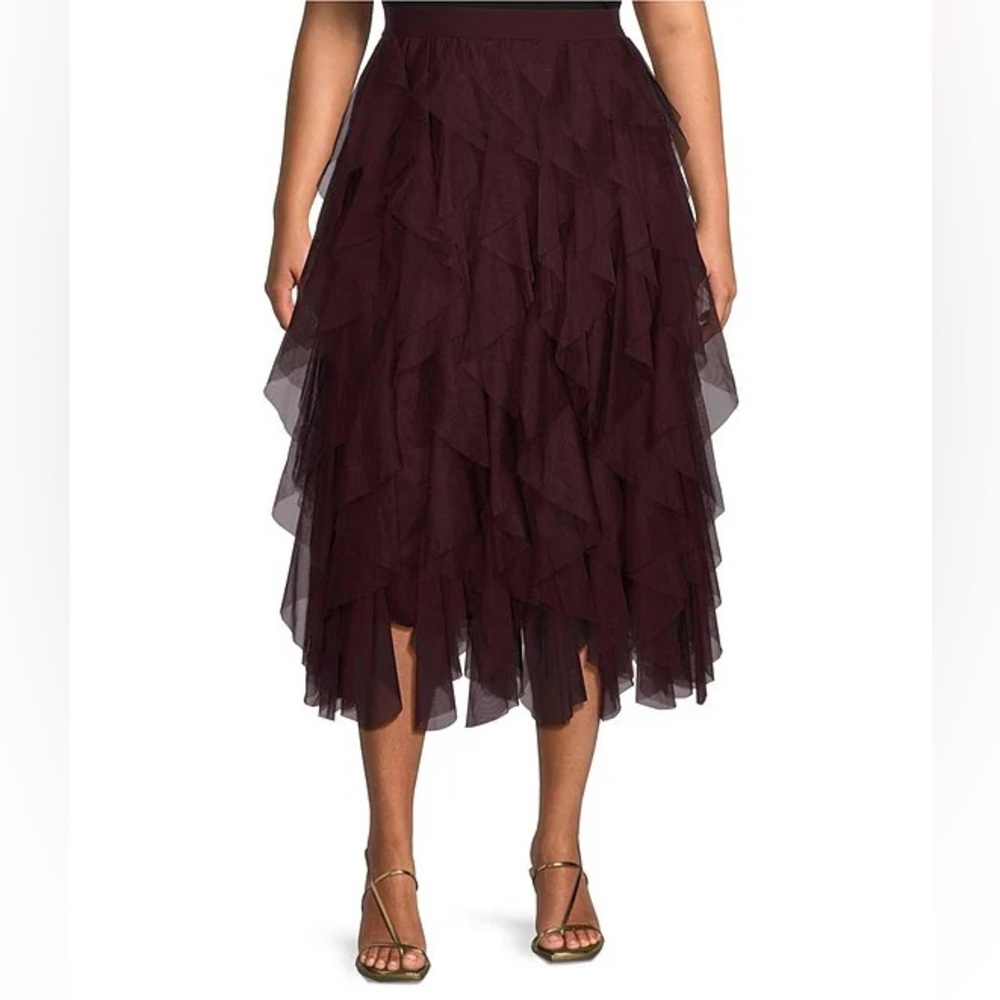 CeCe Plus Size Tulle High Waisted A-Line Tiered Ruffle Flounce Maxi Skirt